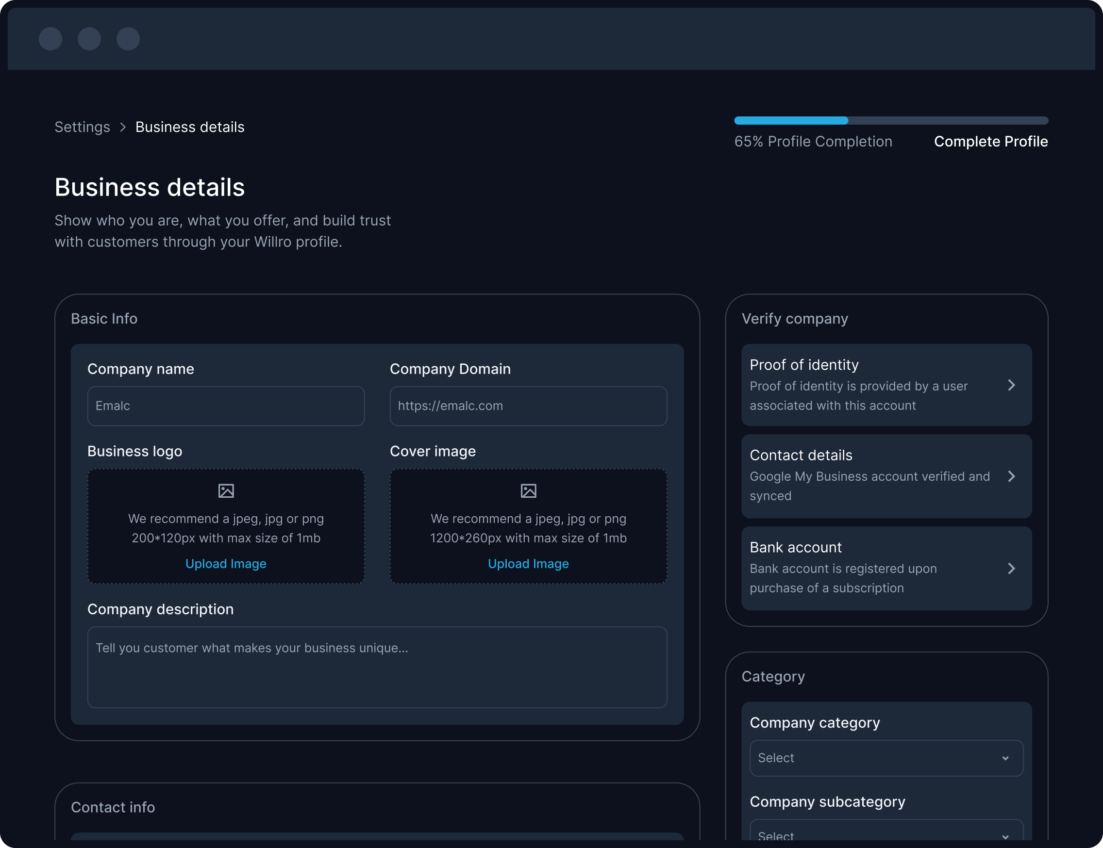 Business Profile Details Page