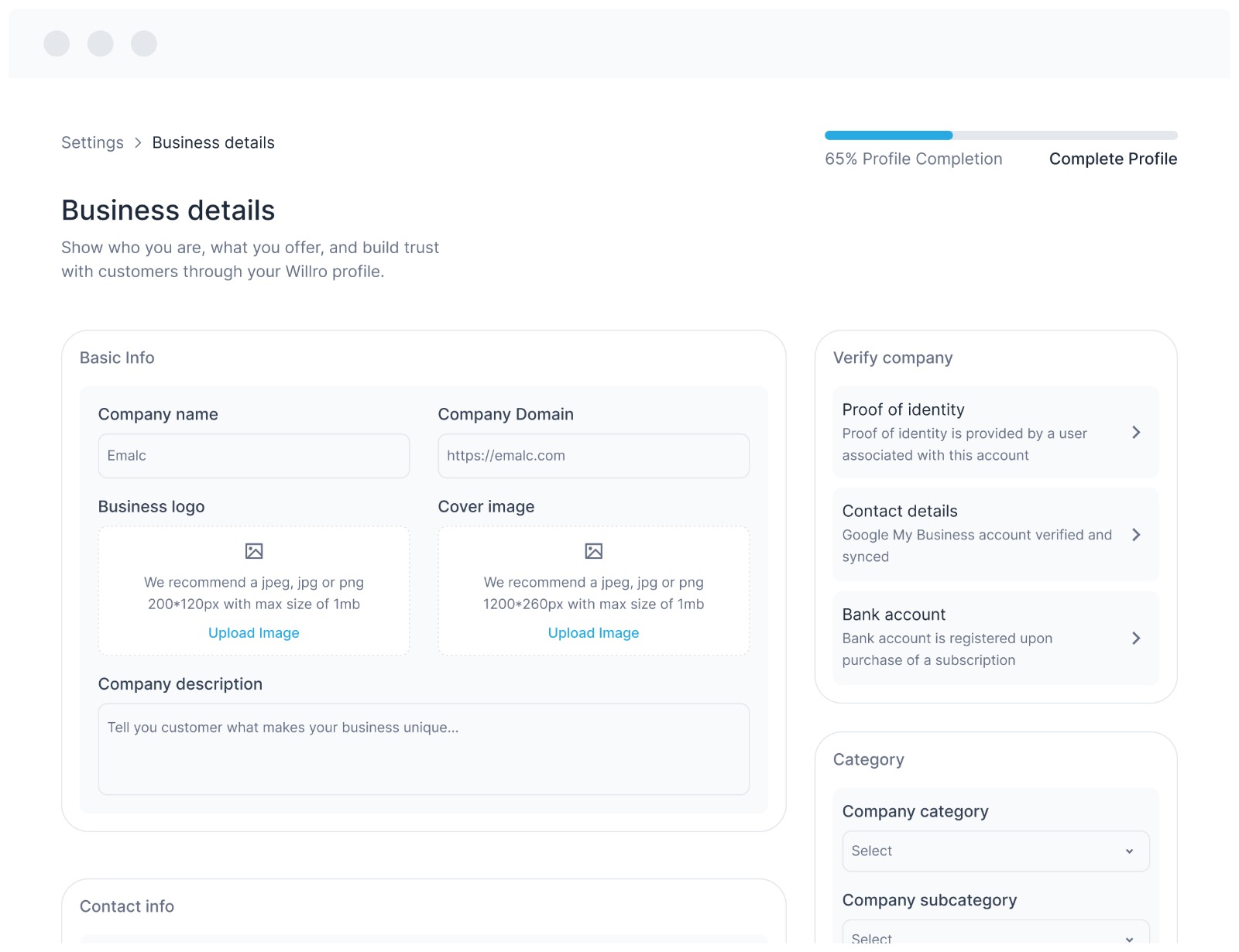 Business Profile Details Page